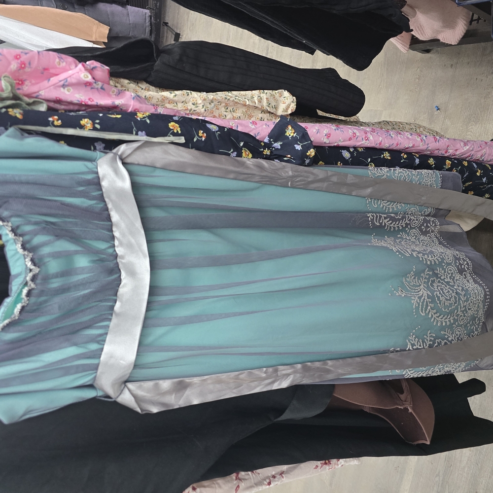 Teeze Me Backless Dress in Teal and Silver